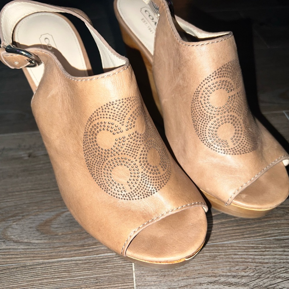 Coach Tan Peep Toe Wedges - Picture 2 of 4